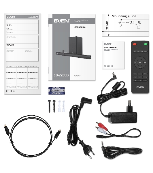 Саундбар SVEN SB-2200D черный (2 x 60W, Bluetooth сабвуфер 180W, пульт ДУ, LED-дисплей, HDMI, USB)