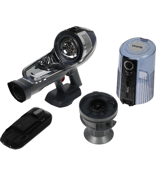 Пылесос вертикальный Tefal X-Force Flex 11.60 Aqua TY9890WO синий/серый, питание от аккумулятора, 130 Вт, уборка сухая/влажная, пылесборник 0.9 л