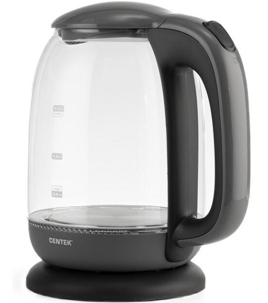 Чайник Centek CT-0034 (серый) Vancouver стекло, 1.8л, 2200 Вт, внутренняя LED подсветка, кнопка