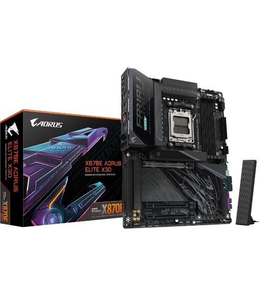 Материнская плата Gigabyte X870E AORUS ELITE X3D, AM5, AMD X870E, 4xDDR5, 4xSATA, 4xM.2, 1xPCIe 5.0 x16, 1xPCIe 4.0 x16, 1xPCIe 3.0 x16, 1xHDMI, 1x5Gb LAN, Wi-Fi 7, Bluetooth 5.4, 2xUSB-C 40Gbps (USB4), 1xUSB-C 10Gbps, 5xUSB-A 10Gbps, 3xUSB-A 5Gbps, 3x3.5 мм + S/PDIF оптический, 7.1, ATX