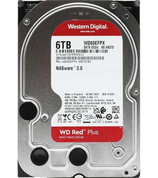 Жесткий диск HDD Western 6TB 5400RPM SATA-III 3.5' Digital Red Plus 128MB NAS Edition