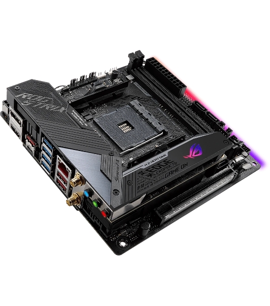Материнская плата ASUS ROG STRIX X570-I GAMING, AM4, AMD X570, 2xDDR4, 4xSATA, 2xM.2, 1xPCIe 4.0 x16, 1xHDMI, 1xDP, 1x1Gb LAN, Wi-Fi 6, Bluetooth 5.0, 1xUSB-C 10Gbps, 3xUSB-A 10Gbps, 4xUSB-A 5Gbps, 2xUSB-A 2.0, 3x3.5 мм, 7.1, ITX