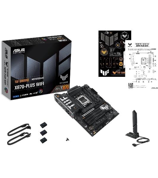 Материнская плата ASUS TUF GAMING X870-PLUS WIFI, AM5, AMD X870, 4xDDR5, 2xSATA, 4xM.2, 1xPCIe 5.0 x16, 1xPCIe 4.0 x4, 1xHDMI, 1xUSB-C 3.2 Gen 2, 1xUSB-C 3.2 Gen 2x2, 2xUSB-C 4.0, 1x 2.5Gb LAN, 1xUSB-A 2.0, 3xUSB-A 3.2 Gen 2, 4xUSB-A 3.2 Gen 1, 5x3.5 мм, Wi-Fi 7, ATX