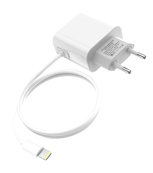 Сетевое зарядное устройство Maxvi CHL-242L 2хUSB 2.4A + литой кабель Lightning 1.2м, белый