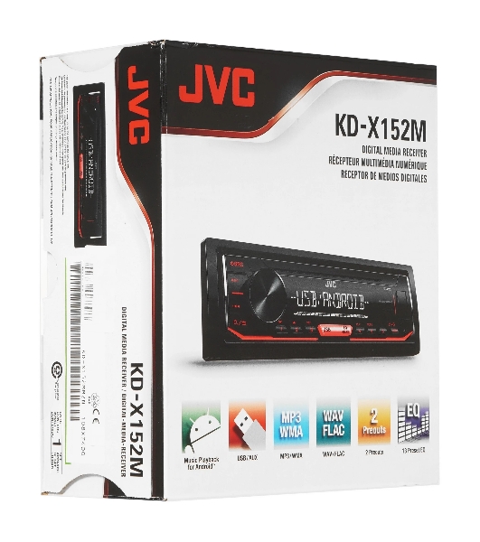 Автомагнитола JVC KD-X152M, 1 DIN, USB Type-A, AUX, съёмная панель