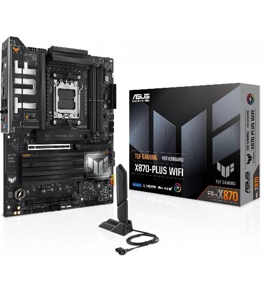 Материнская плата ASUS TUF GAMING X870-PLUS WIFI, AM5, AMD X870, 4xDDR5, 2xSATA, 4xM.2, 1xPCIe 5.0 x16, 1xPCIe 4.0 x4, 1xHDMI, 1xUSB-C 3.2 Gen 2, 1xUSB-C 3.2 Gen 2x2, 2xUSB-C 4.0, 1x 2.5Gb LAN, 1xUSB-A 2.0, 3xUSB-A 3.2 Gen 2, 4xUSB-A 3.2 Gen 1, 5x3.5 мм, Wi-Fi 7, ATX
