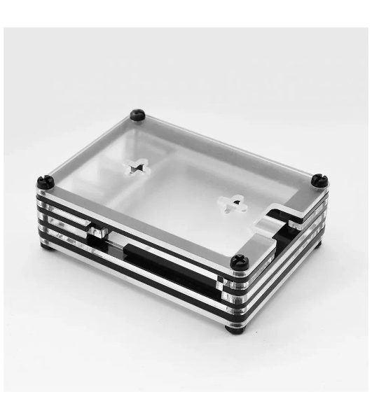 Корпус Qumo, 9-слойный акриловый + вентилятор, Raspberry Pi 4, черный transparent(RS041)