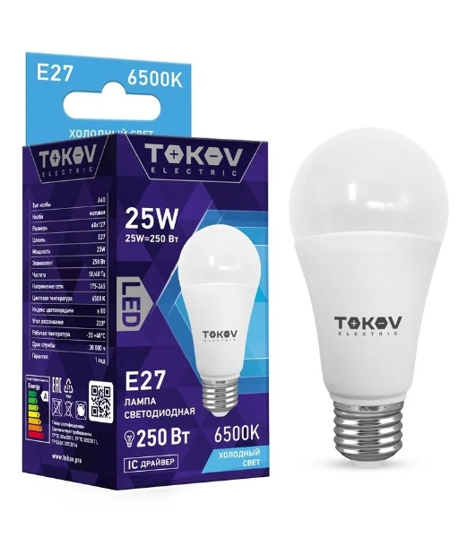 Лампа светодиодная TOKOV ELECTRIC 25Вт А60 6500К Е27 176-264В
