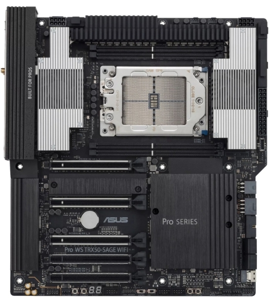 Материнская плата ASUS Pro WS TRX50-SAGE WIFI, sTR5, AMD TRX50, 4xDDR5, 4xSATA, 3xM.2, 1xSlimSAS, 1xPCI-E 5.0 x8, 1xPCI-E 4.0 x16, 1xPCI-E 4.0 x4, 2x 10Gb LAN, 2xUSB-A 2.0, 6xUSB-A 3.2 Gen 2, 1xUSB-C 3.2 Gen 2x2, 2x3.5 мм, 5.1, E-ATX