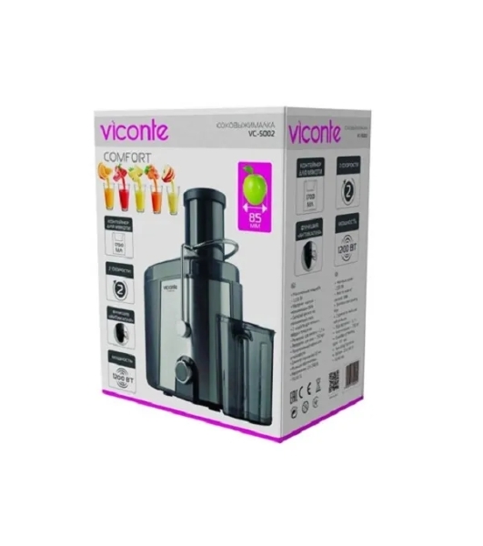 Соковыжималка Viconte VC-5002 серебристый, центробежная, 1200 Вт, 750 мл, механическое