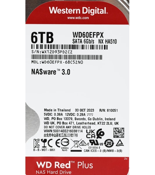 Жесткий диск HDD Western 6TB 5400RPM SATA-III 3.5' Digital Red Plus 128MB NAS Edition