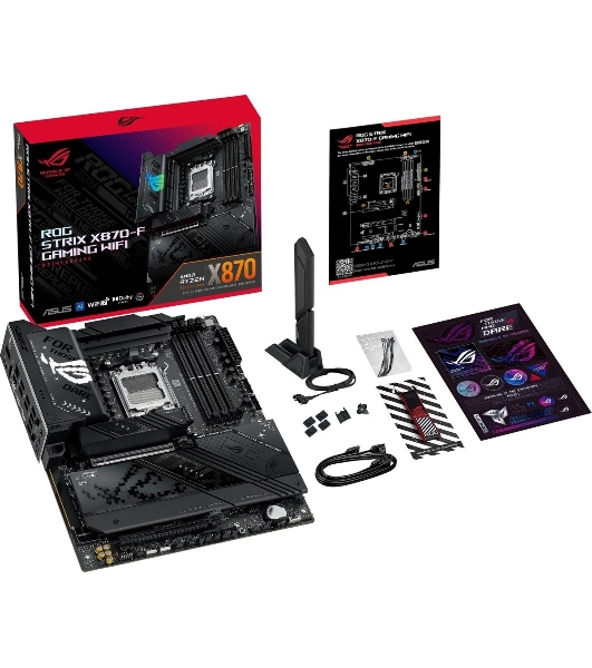 Материнская плата ASUS ROG STRIX X870-F GAMING WIFI, AM5, AMD X870, 4xDDR5, 2xSATA, 4xM.2, 1xPCI-E 5.0 x16, 1xPCI-E 4.0 x4, 1xHDMI, 1xDP, 2xUSB-C USB4, 1xUSB-C 10Gbps, 5xUSB-A 10Gbps, 4xUSB-A 5Gbps, 1x 2.5Gb LAN, 2x3.5 мм, 7.1, ATX