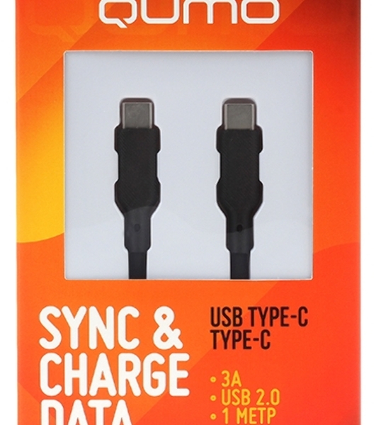 Кабель QUMO 32964 Type-C на Type-C, силиконовый, 1м, 3A, 60W, PD черный