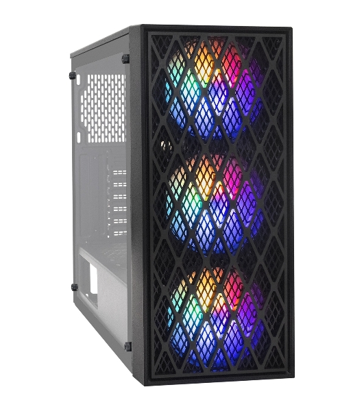 Компьютерный корпус Miditower ExeGate EVO-8243-EVO800 (ATX, БП EVO800RGb с вент. 12 см, 2хUSB+1хUSB 3.0, черный, 3 вент. с RGb подсветкой, боковая панель - закаленное стекло)