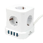 Сетевой фильтр Cablexpert Tower TWR-5-U4-W-2, 5 р, 10А, 4хUSB, 3.1А, 2 м, ур.защиты 4+, белый, коробка, фото 1