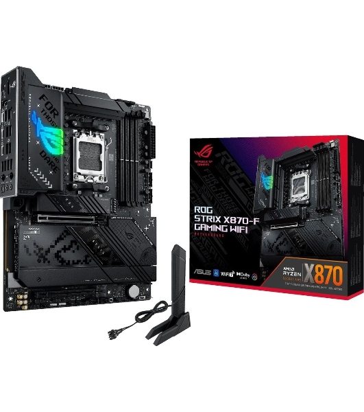 Материнская плата ASUS ROG STRIX X870-F GAMING WIFI, AM5, AMD X870, 4xDDR5, 2xSATA, 4xM.2, 1xPCI-E 5.0 x16, 1xPCI-E 4.0 x4, 1xHDMI, 1xDP, 2xUSB-C USB4, 1xUSB-C 10Gbps, 5xUSB-A 10Gbps, 4xUSB-A 5Gbps, 1x 2.5Gb LAN, 2x3.5 мм, 7.1, ATX