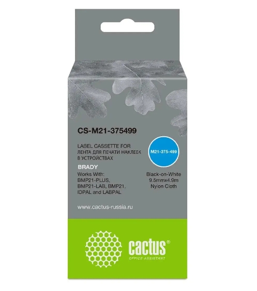 Картридж ленточный Cactus CS-M21-375499 черный шрифт, белый фон (9.5 мм, 4.9 м) для Brady BMP21-PLUS, BMP21-LAB
