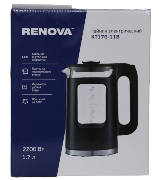 Чайник электрический Renova KT17G-11B Термостойко стекло