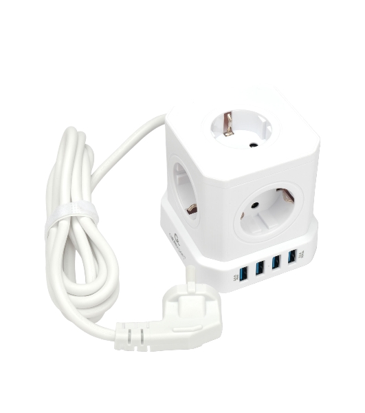 Сетевой фильтр Cablexpert Tower TWR-5-U4-W-2, 5 р, 10А, 4хUSB, 3.1А, 2 м, ур.защиты 4+, белый, коробка