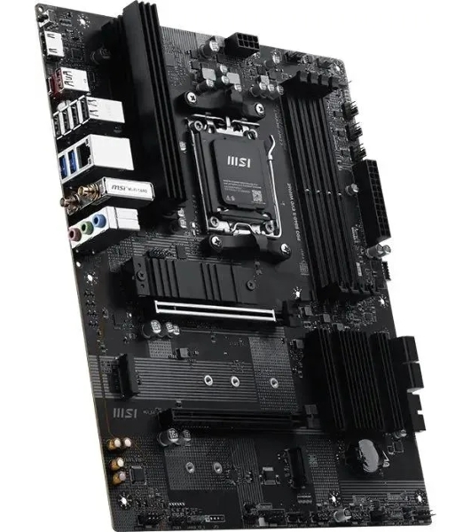 Материнская плата MSI PRO B840-S EVO WIFI6E, AM5, AMD B840, 4xDDR5 (до 256 ГБ), 4xSATA, 3xM.2 (PCIe 4.0/3.0), 1xPCIe 4.0 x16, 1xPCIe 3.0 x16, 1xHDMI, 1x2.5Gb LAN, Wi-Fi 6E, Bluetooth 5.3, 1xUSB-C 10Gbps, 1xUSB-A 10Gbps, 2xUSB-A 5Gbps, 4xUSB-A 2.0, 3x3.5 мм, 7.1, чёрный, ATX