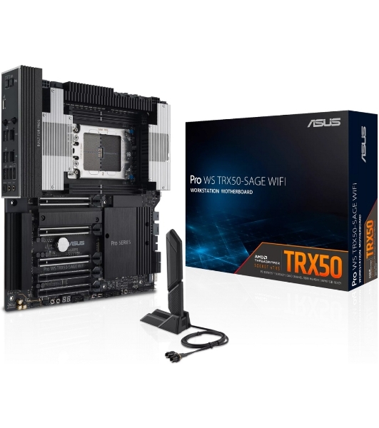 Материнская плата ASUS Pro WS TRX50-SAGE WIFI, sTR5, AMD TRX50, 4xDDR5, 4xSATA, 3xM.2, 1xSlimSAS, 1xPCI-E 5.0 x8, 1xPCI-E 4.0 x16, 1xPCI-E 4.0 x4, 2x 10Gb LAN, 2xUSB-A 2.0, 6xUSB-A 3.2 Gen 2, 1xUSB-C 3.2 Gen 2x2, 2x3.5 мм, 5.1, E-ATX