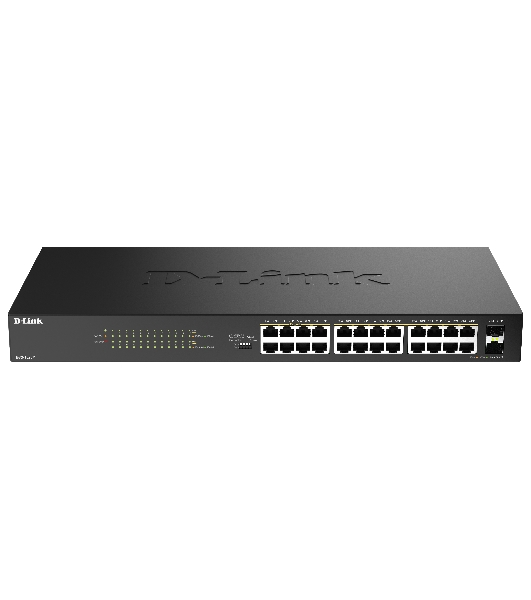 Коммутатор D-Link DGS-1026P/A1A, 24×1 Гбит/с + 2×1 Гбит/с SFP, неуправляемый