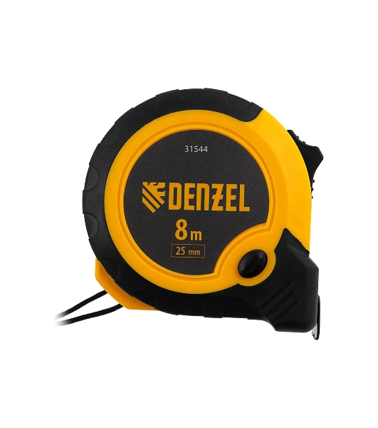Рулетка Denzel 8м х 25мм, двухкомп. корпус, кнопка-пауза