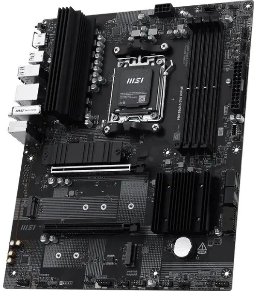 Материнская плата MSI PRO B840-S EVO WIFI6E, AM5, AMD B840, 4xDDR5 (до 256 ГБ), 4xSATA, 3xM.2 (PCIe 4.0/3.0), 1xPCIe 4.0 x16, 1xPCIe 3.0 x16, 1xHDMI, 1x2.5Gb LAN, Wi-Fi 6E, Bluetooth 5.3, 1xUSB-C 10Gbps, 1xUSB-A 10Gbps, 2xUSB-A 5Gbps, 4xUSB-A 2.0, 3x3.5 мм, 7.1, чёрный, ATX