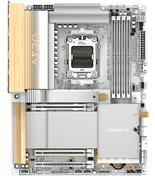 Материнская плата Gigabyte X870E AERO X3D WOOD, AM5, AMD X870E, 4xDDR5, 4xSATA, 4xM.2, 2xPCIe 5.0 x16, 1xPCIe 4.0 x16, 1xHDMI, 2x5Gb LAN, Wi-Fi 7, Bluetooth 5.4, 2xUSB-C 40Gbps (USB4), 1xUSB-C 20Gbps, 5xUSB-A 10Gbps, 3xUSB-A 5Gbps, 3x3.5 мм + S/PDIF оптический, 7.1, вставки из дерева, ATX