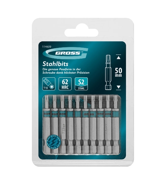 Бита Gross 114609 Torx 15х50 мм, сталь S2, шестигр., 10 шт.