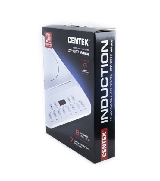 Плита настольная электрическая Centek CT-1517 белый, 2 кВт, индукция, конфорки - 1, стеклокерамика, сенсор