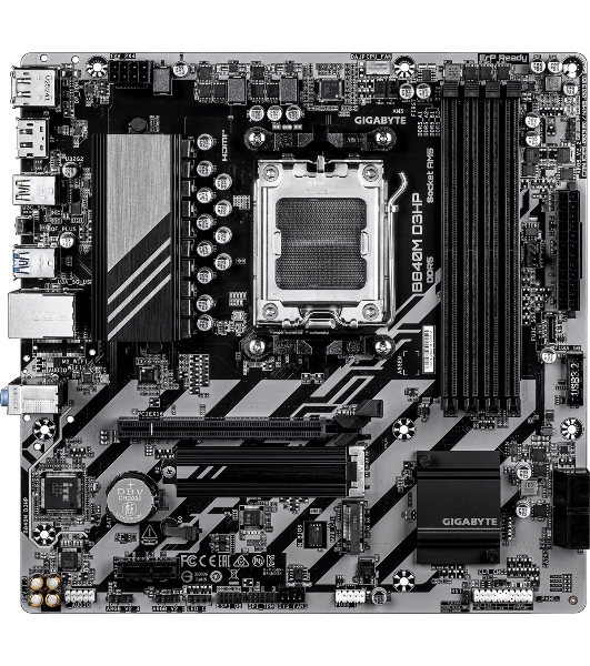 Материнская плата Gigabyte B840M D3HP, AM5, AMD B840, 4xDDR5, 4xSATA, 2xM.2, 1xPCIe 4.0 x16, 1xPCIe x1, 1xHDMI, 2xDP, 1x1Gb LAN, 1xUSB-C 5Gbps, 1xUSB-A 5Gbps, 1xUSB-A 10Gbps, 3xUSB-A 2.0, 3x3.5 мм, 7.1, mATX