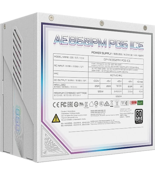 Блок питания Gigabyte ATX 850W GP-AE850PM PG5 ICE Gen.5 80 PLUS platinum (20+4pin) APFC 120мм fan 16xSATA Cab Manag RTL