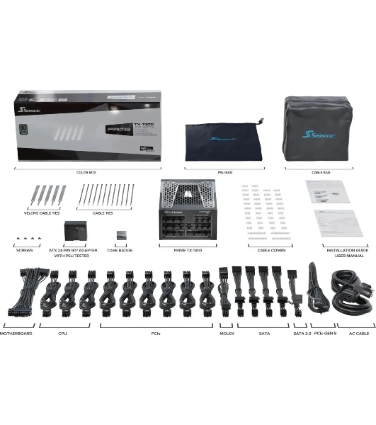 Блок питания Seasonic ATX 1300W PRIME TX-1300 Gen.5 80 PLUS titanium (20+4pin) APFC 135мм fan 18xSATA Cab Manag RTL