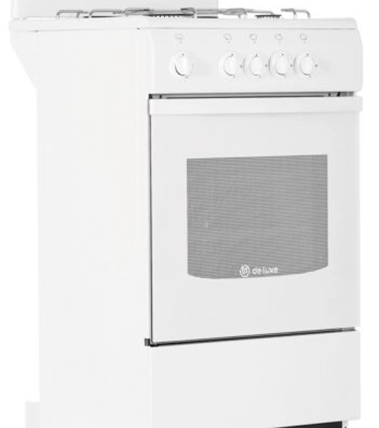 Плита газовая De Luxe 5040.45Г (Щ) -001 белый, конфорок 4 газовых, духовка 46 л, 50 см x 85 см x 50 см