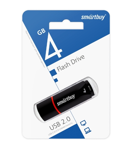 Флешка USB Smartbuy Crown black (SB4GBCRW-K), 4Gb, USB 2.0, R/W 25/15, черный/красный