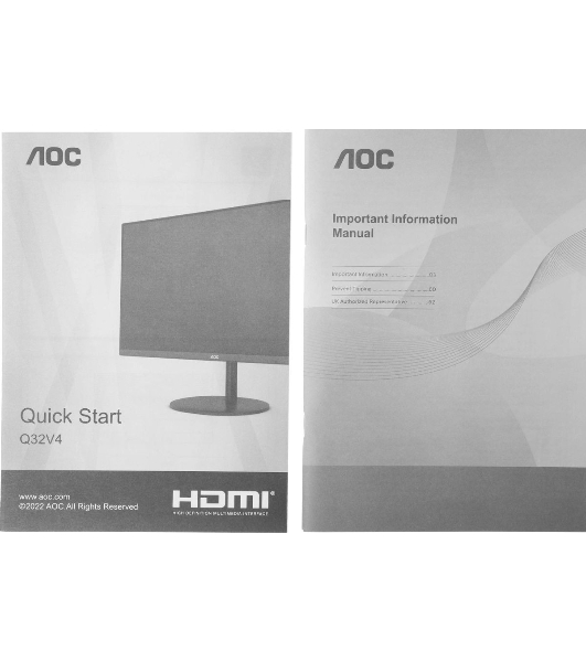 Монитор 31.5' AOC Q32V4 IPS 2560x1440, 75 Гц, 4 мс, 16:9, 250 кд/м2, 1xHDMI, 1xDP, 1x3.5 мм, черный