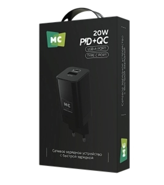 Сетевое зарядное устройство MORE CHOICE NC85 1USB+1Type-C 3.0A PD 20W+QC3.0, черный