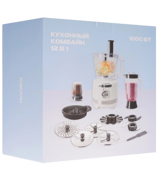 Кухонный комбайн RAGEX R108-105 бежевый 1000Вт 6 скоростей