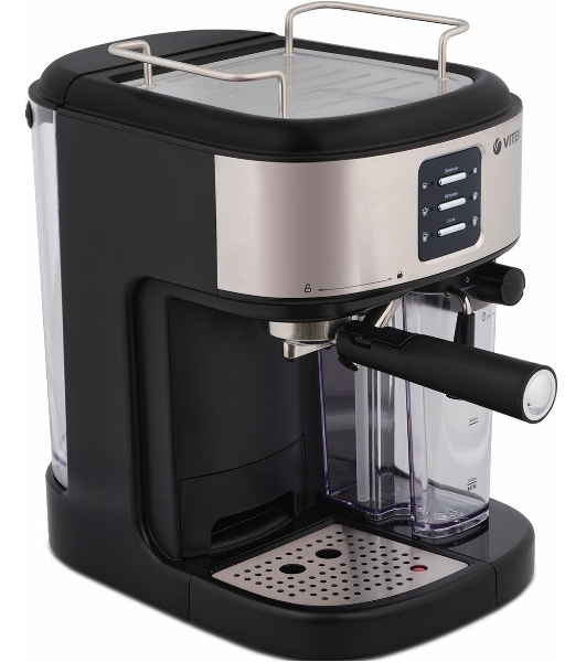 Кофеварка рожковая Vitek Metropolis VT-8489 черный/нержавеющая сталь, 1,5 л, 1250Вт, 15 бар