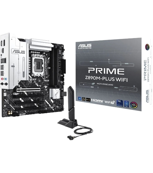 Материнская плата ASUS PRIME Z890M-PLUS WIFI, LGA 1851, Intel Z890, 4xDDR5, 6xSATA, 3xM.2, 1xPCIe 5.0 x16, 1xPCIe 4.0 x4, 2xPCIe 4.0 x1, 1xHDMI, 1xDP, 1x2.5Gb LAN, 2xUSB-A 2.0, 4xUSB-A 3.2 Gen 1, 1xUSB-A 3.2 Gen 2, 1xUSB-C 3.2 Gen 2x2, 3x3.5 мм, 7.1, mATX