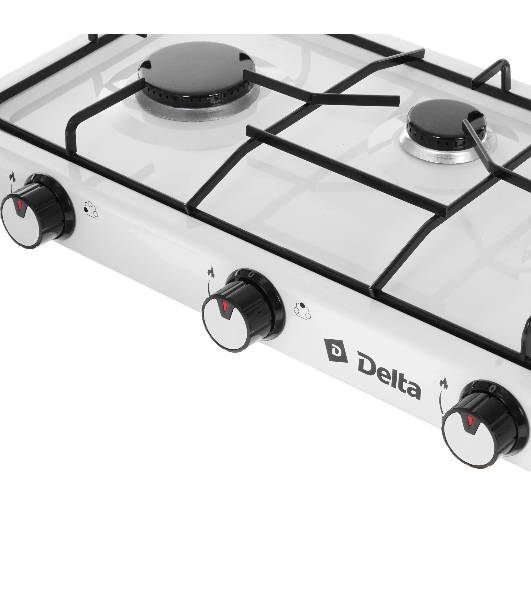 Плита настольная газовая Delta D-2207 белый, 5.4 кВт, газ, конфорки - 3, эмаль, поворотные переключатели