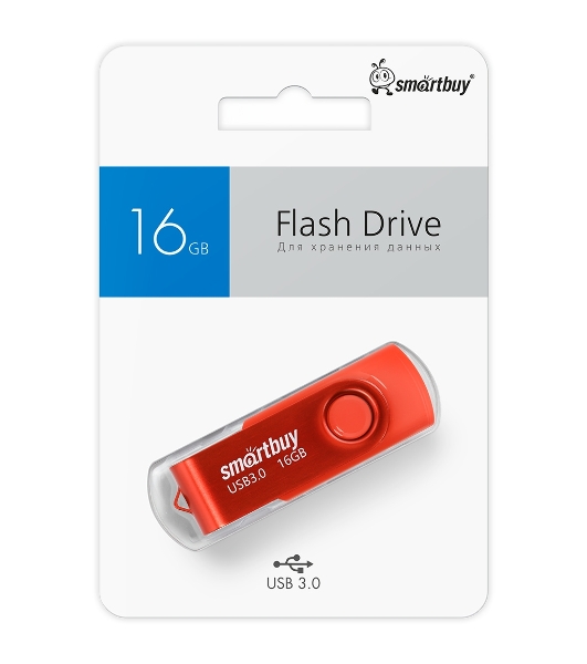 Флешка USB SmartBuy Twist Red (SB016Gb3TWR), 16Gb, USB 3.0, R/W 70/40, красный