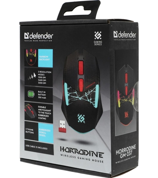 Мышь беспроводная Defender Horrodine GM-237 черный, 3200 dpi, радиоканал, USB, кнопки - 6
