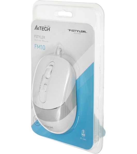 Мышь проводная A4Tech Fstyler FM10 белый/серый, 1600 dpi, USB, кнопки - 4