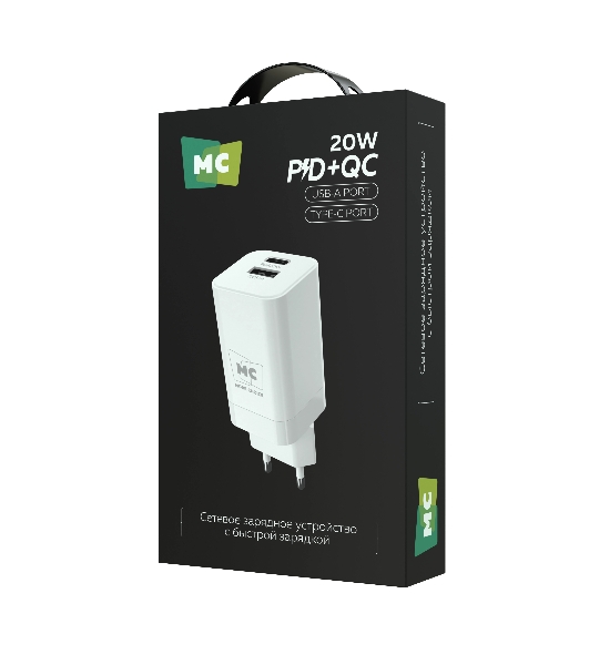 Сетевое зарядное устройство MORE CHOICE NC85 1USB+1Type-C 3.0A PD 20W+QC3.0, белый