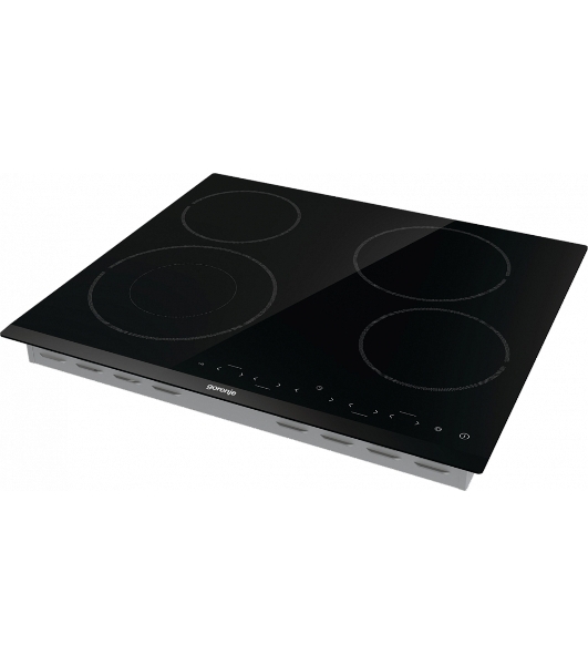 Варочная панель Gorenje ECT642BCSCE, 59 см, Hi-Light, 4 конфорки, таймер, сенсорное управление, шлифованный передний край, PowerBoost, дисплей, блокировка от детей, черный
