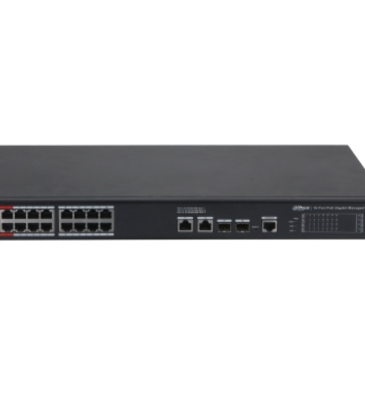 Коммутатор 20-портовый гигабитный управляемый с PoE Dahua DH-S4220-16GT-240, уровень L2, 16xRJ45 1Gb PoE, 2xRJ45 1Gb, 2xSFP 1Gb, суммарно до 240Вт, коммутация 56 Гбит/с, MAC-таблица 8к, металл