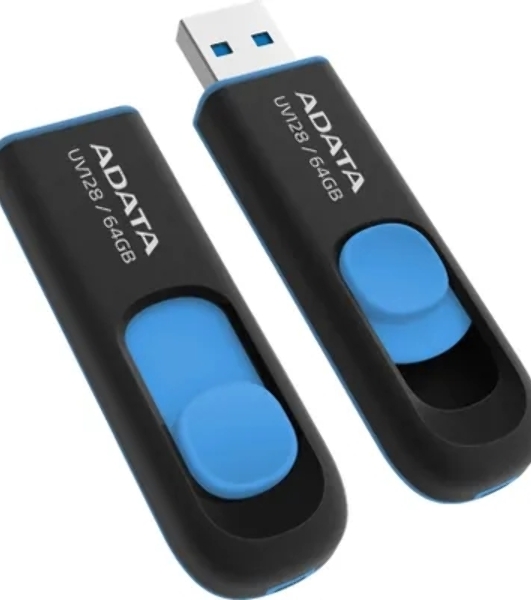 Флешка USB ADATA UV128 (AUV128-64G-RBE), 64Gb, USB 3.0, R/W 100/30, черный/синий