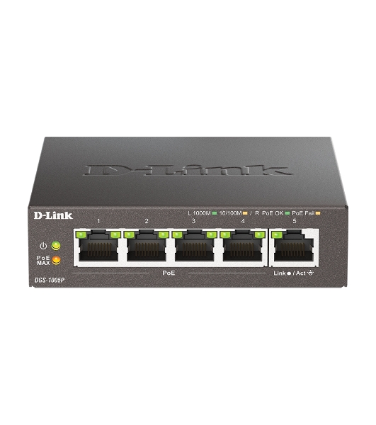 Коммутатор D-Link DGS-1005P/B3A, 5×1 Гбит/с, неуправляемый